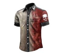 Camisa de solapa para hombre con estampado gráfico sangriento, camisa de manga corta para Halloween, botones hacia abajo, informal, cómoda, transpirable, elástica, deportiva, ajustada, parte superior
