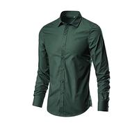 Camisa De Solapa Para Hombre, Moda Primavera Y Otoño Camisa De Manga Larga Para Hombre, Verde Oscuro, Delgado, Retro, De Un Solo Pecho, Casual, Calle, Simple, Fiesta De Negocios, Camisa Formal, Ve