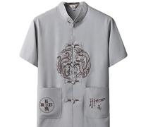 Camisa De Tai Chi De Verano Camisas De Uniformes De Traje De Chino Tradicional para Hombres Kung Fu Marcial Artizs Disfraces De Poliéster Han Fu Tops Ropa(Size:180,Color:A)