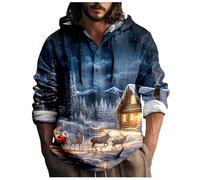 Camisa de talla grande con botones de lino sintético de manga larga con tema navideño para hombre de lupetto térmico, Marina Militare-d, L