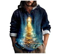 Camisa de talla grande con botones de lino sintético de manga larga con tema navideño para hombre de lupetto térmico, Armada-s, L