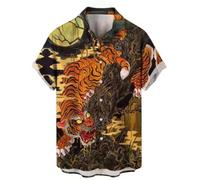 Camisa de Tigre Fresco de Manga Corta de los Hombres Patrón Tatuaje japonés