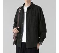 Camisa de trabajo de ajuste relajado para hombre, manga larga, color sólido, capa base para trabajos diarios, movimiento cómodo, verde, M-2XL (negro XL)