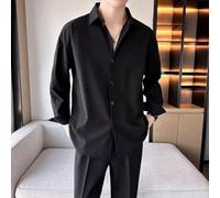 Camisa de trabajo de manga larga para hombre, capa base térmica de seda de hielo, camiseta casual de secado rápido para exteriores, M-2XL (negro L)