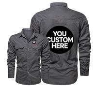 Camisa de trabajo de manga larga para hombre, con logotipo personalizado, con botones, uniformes de equipo para trabajo mecánico de construcción, azul, L
