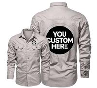 Camisa de trabajo de manga larga para hombre, con logotipo personalizado, con botones, uniformes de equipo para trabajo mecánico de construcción, beige, L