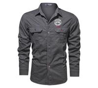 Camisa de trabajo de manga larga personalizada para hombre, logotipo personalizado, con botones, camisa de pesca, uniforme de equipo para el trabajo al aire libre casual, azul, S