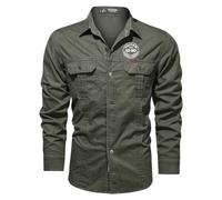 Camisa de trabajo de manga larga personalizada para hombre, logotipo personalizado, con botones, camisa de pesca, uniforme de equipo para el trabajo al aire libre casual, Ejercito Verde, L