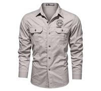Camisa de trabajo de manga larga personalizada para hombre, logotipo personalizado, con botones, camisa de pesca, uniforme de equipo para el trabajo al aire libre casual, beige, L