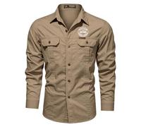 Camisa de trabajo de manga larga personalizada para hombre, logotipo personalizado, con botones, camisa de pesca, uniforme de equipo para el trabajo al aire libre casual, caqui, XL