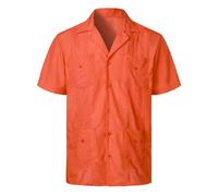 Camisa de trabajo para hombre, de manga corta, de verano, de safari, ligera, transpirable, de secado rápido, para el tiempo libre, camisa de pesca, con botones, camisa de negocios, R Orange, XXL