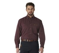 Camisa de trabajo Wrangler Riggs Workwear de manga larga de sarga de le ador para hombre, camisas de trabajo utilitarias con botones, color burde