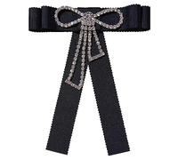 Camisa de uniforme escolar Pajarita femenina Cinta decorativa Lazo doble Broche de diamantes de imitación Pin Decoración de solapa