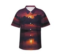 Camisa de vacaciones para hombre de estilo hawaiano, estampado Sky Sunset, perfecta para usar en la playa en verano., Negro, XX-Large
