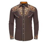 Camisa de Vaquero Occidental para Hombre, Manga Larga, con Bordados, Ajustada, Informal, Botones y Bolsillos