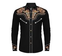 Camisa de Vaquero Occidental para Hombre, Manga Larga, con Bordados, Ajustada, Informal, Botones y Bolsillos