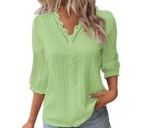 Camisa de verano con cuello en V y encaje liso para mujer, color liso, elegante, manga corta, cómoda, favorecedora, túnica para mujer, X1-ag, 4XL