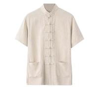 Camisa de verano de manga corta para hombre, blusa china, camisa tradicional estilo tangzhuang cómoda solapa tangzhuang transpirable camisa casual artes marciales kung fu tai chi ropa de