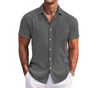 Camisa de verano de manga corta para hombre, diseño de rayas sólidas, con un bolsillo, para playa, vacaciones, Gris9, XXL
