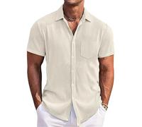 Camisa de verano de manga corta para hombre, diseño de rayas sólidas, con un bolsillo, para playa, vacaciones, albaricoque, XXL