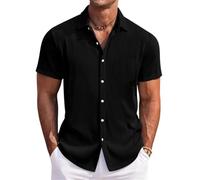 Camisa de verano de manga corta para hombre, diseño de rayas sólidas, con un bolsillo, para playa, vacaciones, Negro, XL