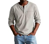 Camisa de verano de manga larga para hombre, camiseta Henley para hombre, manga larga, vintage, sin cuello, con botones de gran tamaño, para el trabajo, tiempo libre, cuello en V, sudadera Henley