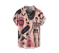 Camisa de Verano para Hombre, Camisas de Manga Corta con Solapa de Pirata y Calavera Retro, Camisa de Playa con Botones Regulares, Camisetas Hawaianas Informales