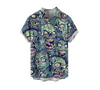 Camisa de Verano para Hombre, Camisas de Manga Corta con Solapa de Pirata y Calavera Retro, Camisa de Playa con Botones Regulares, Camisetas Hawaianas Informales