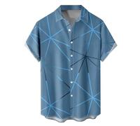 Camisa de verano para hombre Casual Impresión Geométrica Simple de Algodón Camiseta Ajuste Normal Transpirable Deportiva Hawaiana Solapa Top Verano Trabajo Slim Fit Vintage Shirt Cómodo, Aq, 3XL