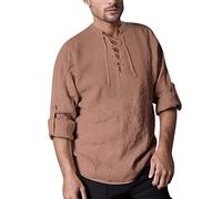 Camisa de verano para hombre, color negro, camiseta de lino para hombre, camisa de manga corta, algodón, vaquero, manga larga, sin planchado, manga corta, verano, café, M