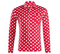Camisa de verano para hombre, diseño de lunares, cuello plegable, camiseta informal holgada, transpirable, cómoda y de manga corta, rojo, L