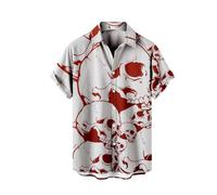 Camisa de verano para hombre, diseño retro de rosa, diseño de calavera, solapa con botones, manga corta, camiseta gótica, esqueleto impreso, camisa de vacaciones, playas, camisas hawaianas, Blanco,