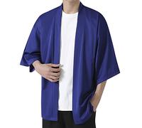 Camisa de verano para hombre, kimono sólido, media manga, elegante, hombros descubiertos, cárdigan, suelto, suave, parte superior de camisa, azul, L