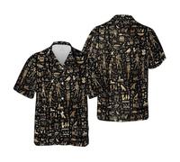 Camisa de Verano para Hombre, Manga Corta Vintage Cómodo Antiguo Egipto Impreso, Camisa Hawaiana con Botones Transpirable Casual, Ropa de Playa(A2,M)