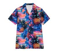Camisa de verano para mujer de manga corta con estampado integral, cárdigan ligero en estilo hawaiano, con cuello de solapa, como manta de playa para las vacaciones, azul, 3XL