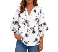 Camisa de verano para mujer, elegante, blusa de gran tamaño, camisa de gasa de manga 3/4, cuello en V, camiseta informal, blusa larga fluida, primavera y verano, camiseta de gran tamaño, ligera