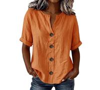 Camisa de verano para mujer, estilo retro, cuello en V, con botones, manga corta, casual, ajuste holgado, para fin de semana, vacaciones, uso diario, naranja, XL