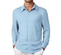 Camisa de vestir a rayas para hombre, ajuste holgado, para primavera, verano, holgada, cómoda, versátil, ligera, para entrenamiento al aire libre, fiesta, regalos de Navidad, azul, 3XL