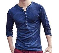 Camisa de vestir de manga larga de ajuste regular para hombre, cuello en V, camiseta de color liso, delgada, para oficina, ropa de trabajo, suave y cómoda, azul, XXL