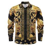 Camisa de Vestir de satén con Botones para Hombre de Marca de Lujo con Estampado de Seda para Fiesta, Baile, Manga Larga, Ajuste Delgado, Floral, Discoteca, Multicolor16, Medium