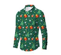 Camisa de Vestir de satén con Botones y Manga Delgada con Estampado navideño para Hombre Camisa de Manga Larga para Hombre (RD2, S)