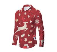 Camisa de Vestir de satén con Botones y Manga Delgada con Estampado navideño para Hombre Camisa de Manga Larga para Hombre (RD1, XXXL)
