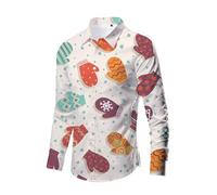 Camisa de Vestir de satén con Botones y Manga Delgada con Estampado navideño para Hombre Camisa de Manga Larga para Hombre (WH1, XXXL)