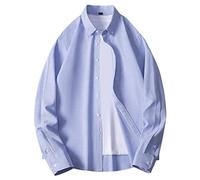 Camisa de vestir de trabajo de negocios para hombre 2025, camisa de moda para hombre, camisa de manga larga para primavera, guapa, casual, a rayas, atlética, ropa de trabajo, azul, L