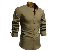 Camisa de vestir formal de manga larga para hombre, informal, de manga larga, color sólido, con retazos, camisa básica con botones regulares, para deportes, ropa de trabajo, verde, XL