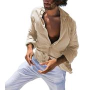 Camisa de vestir formal de manga larga para hombre, informal, de manga larga, holgada, para primavera, oficina, ropa de trabajo, suave y cómoda, beige, S