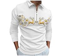 Camisa de vestir formal de Navidad para hombre, blusa de invierno con estampado casual con cremallera y cuello vuelto, blusa de manga larga para vacaciones, entrenamiento, regalos de Navidad, blanco