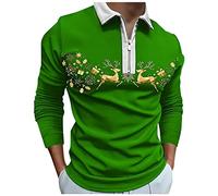 Camisa de vestir formal de Navidad para hombre, blusa de invierno con estampado casual con cremallera y cuello vuelto, blusa de manga larga para vacaciones, entrenamiento, regalos de Navidad, verde, M