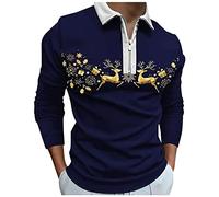 Camisa de vestir formal de Navidad para hombre, blusa de invierno con estampado casual con cremallera y cuello vuelto, blusa de manga larga para vacaciones, entrenamiento, regalos de Navidad, azul