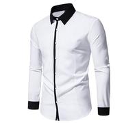 Camisa de vestir formal de negocios para hombre, informal, de manga larga, color sólido, con retazos, camisa básica con botones regulares, blusa de oficina, ropa de trabajo, suave y cómoda, blanco